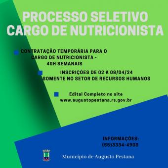 Processo Seletivo para contratação de Nutricionista