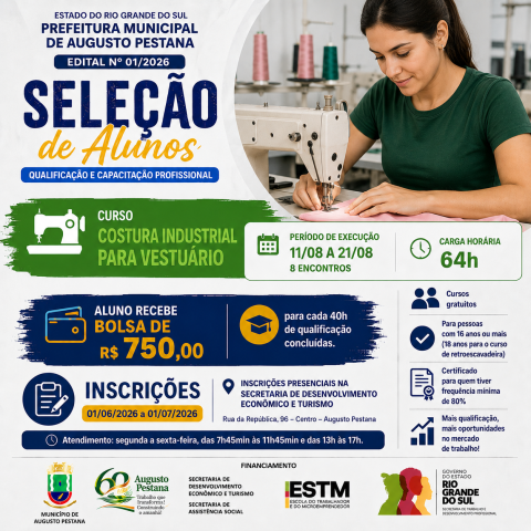 Município abre inscrições para cursos gratuitos com bolsa de R$ 750,00